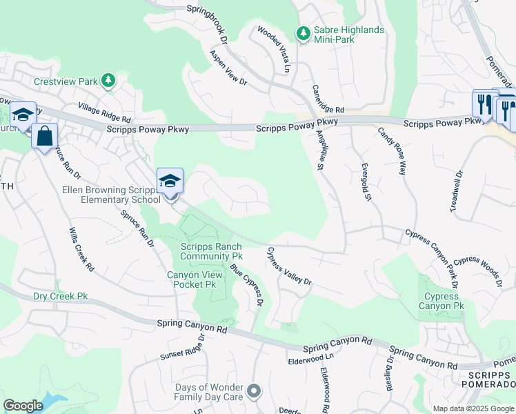 map of restaurants, bars, coffee shops, grocery stores, and more near 11793 Alderhill Terrace in San Diego