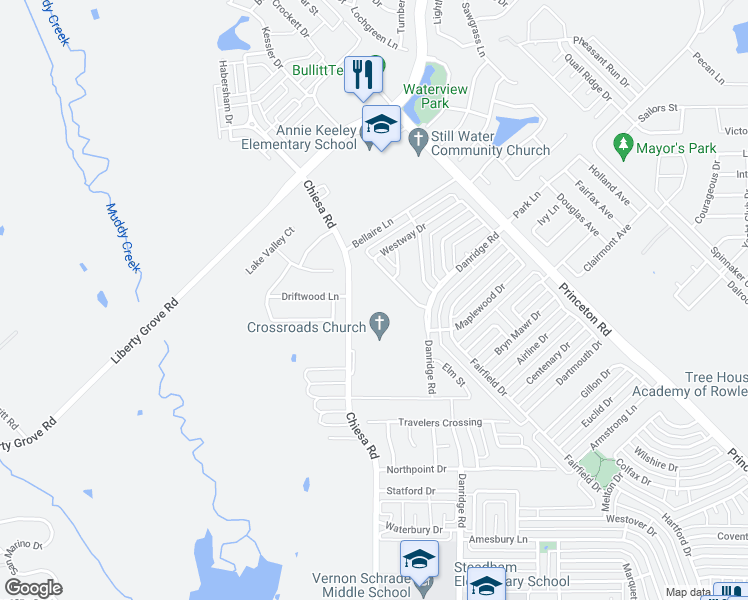 map of restaurants, bars, coffee shops, grocery stores, and more near 7904 Chiesa Road in Rowlett