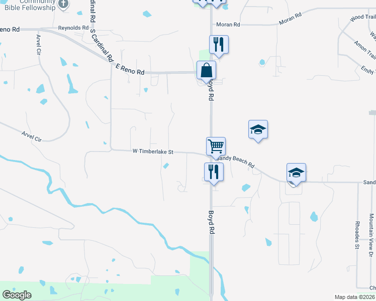 map of restaurants, bars, coffee shops, grocery stores, and more near 1035 Sterling Lane in Azle