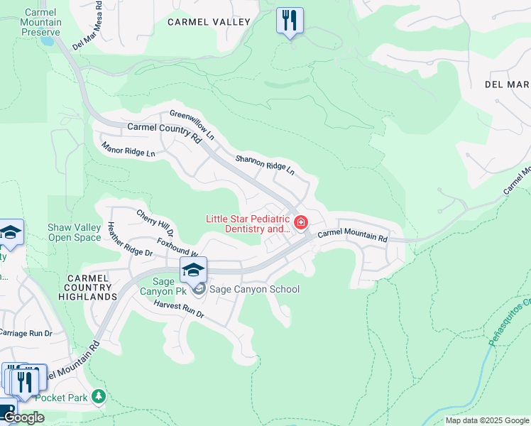 map of restaurants, bars, coffee shops, grocery stores, and more near 10776 Carmel Glen Trail in San Diego