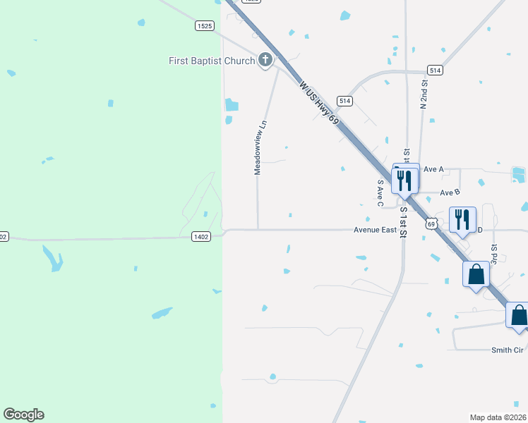 map of restaurants, bars, coffee shops, grocery stores, and more near 115 Meadowview Lane in Point