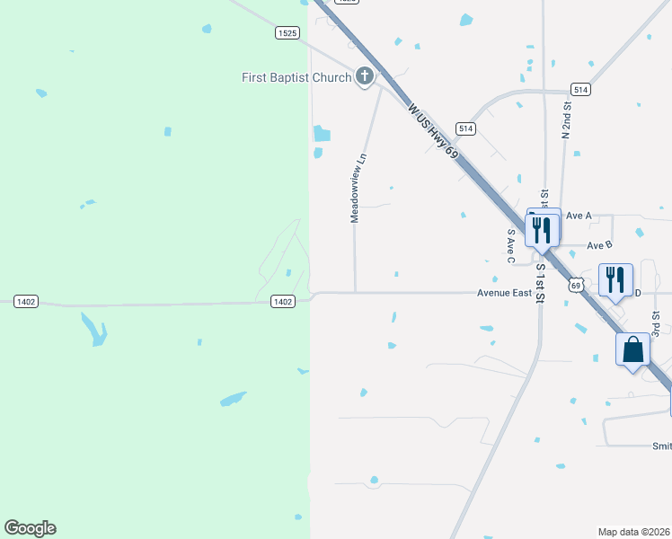 map of restaurants, bars, coffee shops, grocery stores, and more near 115 Meadowview Lane in Point
