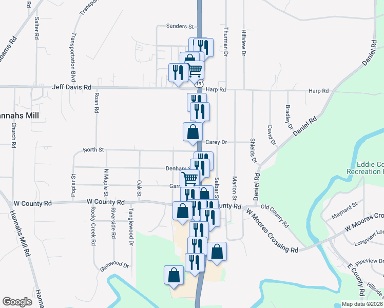 map of restaurants, bars, coffee shops, grocery stores, and more near 1325 U.S. 19 in Thomaston