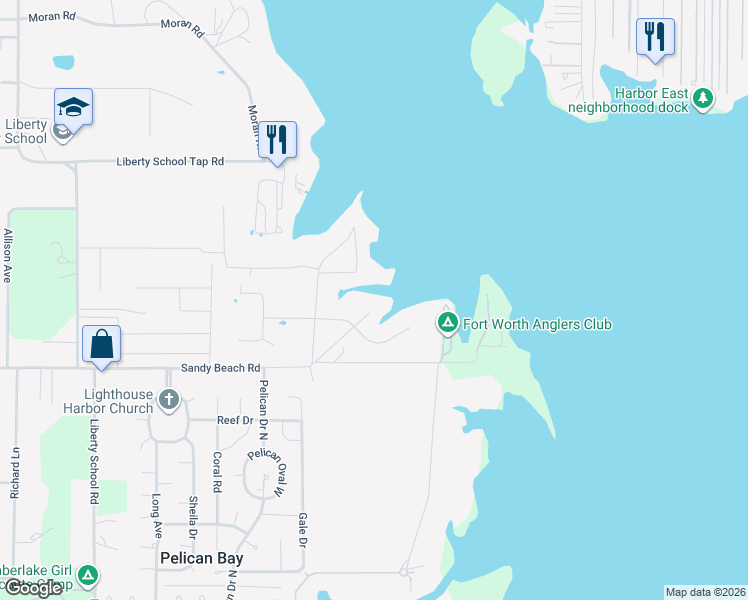 map of restaurants, bars, coffee shops, grocery stores, and more near 6734 Hill Court in Azle