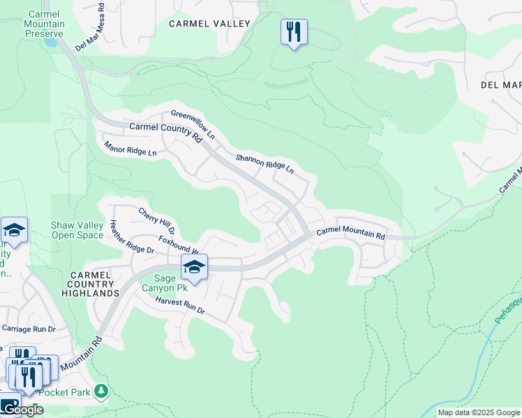 map of restaurants, bars, coffee shops, grocery stores, and more near 10689 New Grove Trail in San Diego