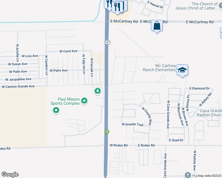 map of restaurants, bars, coffee shops, grocery stores, and more near 266 West Crimson Sky Court in Casa Grande