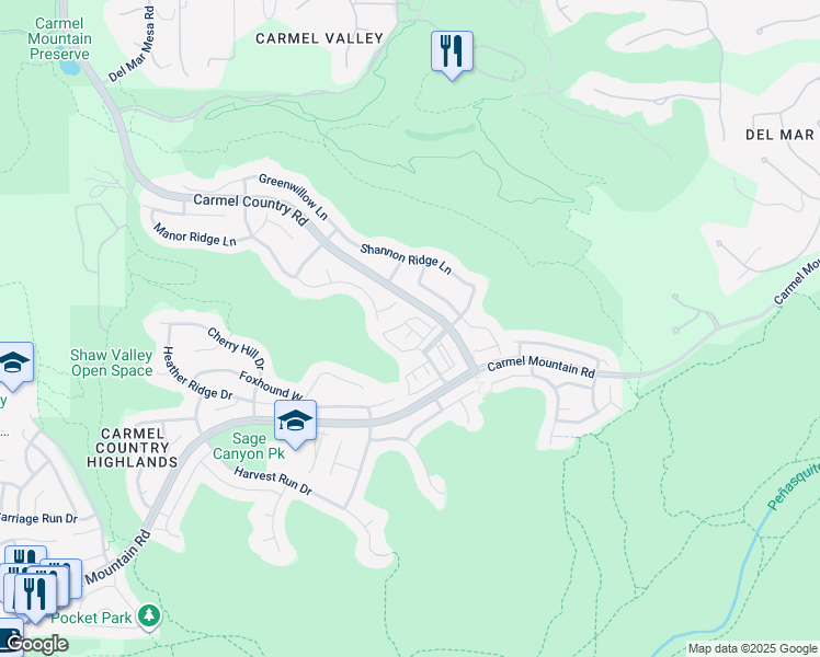 map of restaurants, bars, coffee shops, grocery stores, and more near 5531 Brettonwood Court in San Diego