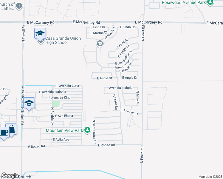 map of restaurants, bars, coffee shops, grocery stores, and more near 1356 East Avenue Isabella in Casa Grande