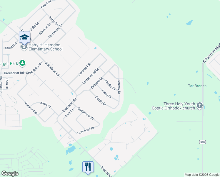 map of restaurants, bars, coffee shops, grocery stores, and more near 102 Shelby Drive in Royse City