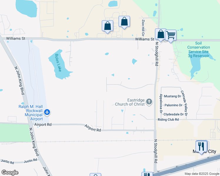 map of restaurants, bars, coffee shops, grocery stores, and more near 2455 Rolling Meadows Drive in Rockwall