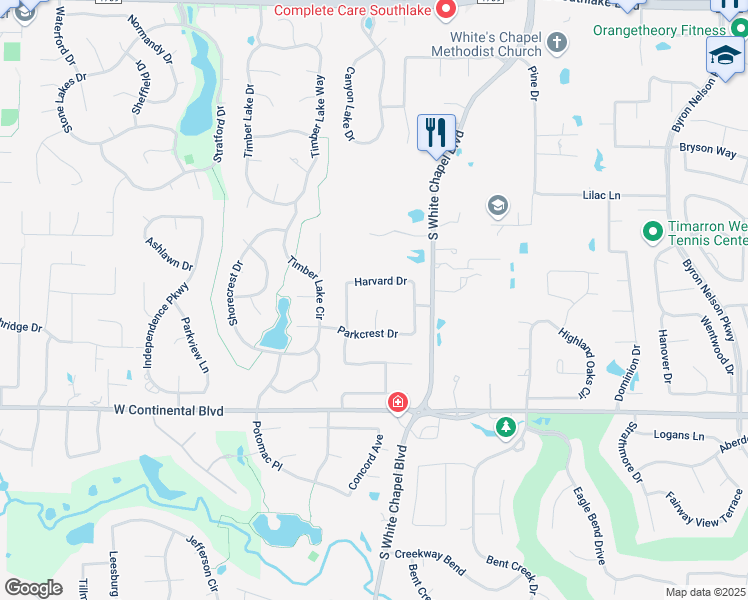 map of restaurants, bars, coffee shops, grocery stores, and more near 109 Harvard Drive in Southlake