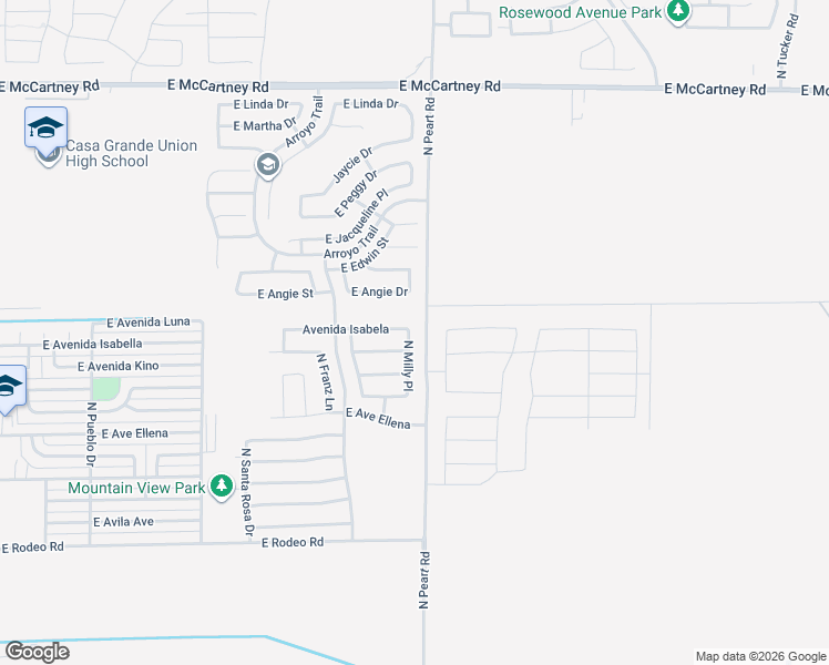map of restaurants, bars, coffee shops, grocery stores, and more near 2586 North Milly Place in Casa Grande