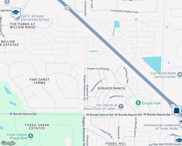 map of restaurants, bars, coffee shops, grocery stores, and more near 728 Middleglen Court in Haslet