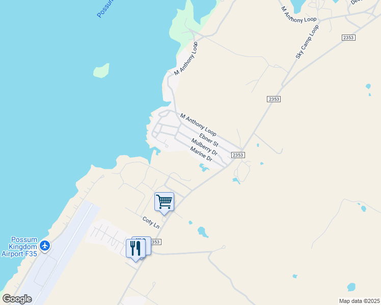 map of restaurants, bars, coffee shops, grocery stores, and more near 115 Mulberry Drive in Graford