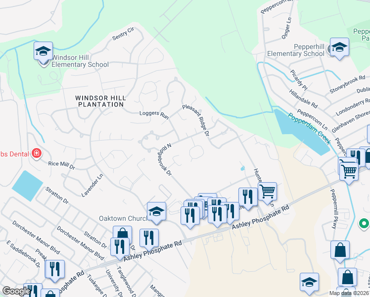 map of restaurants, bars, coffee shops, grocery stores, and more near 8212 Timberidge Court in Charleston