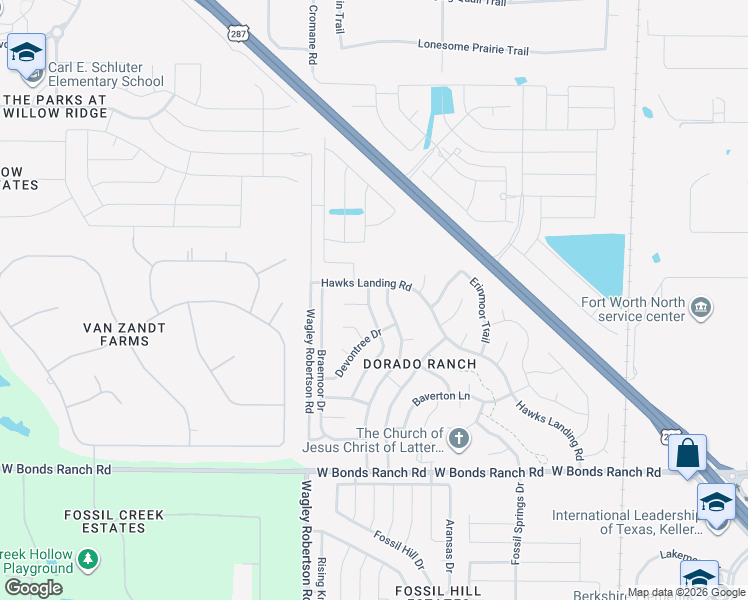 map of restaurants, bars, coffee shops, grocery stores, and more near 11121 Hawks Landing Road in Haslet
