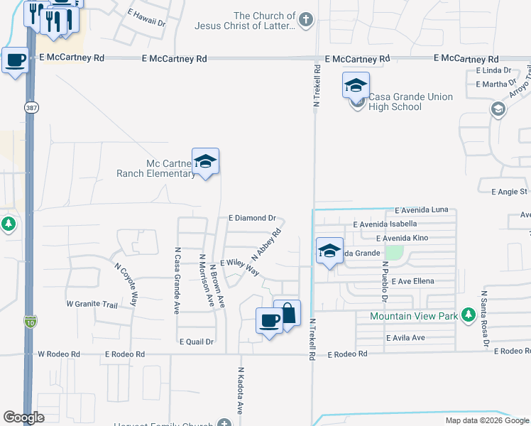 map of restaurants, bars, coffee shops, grocery stores, and more near 814 East Diamond Drive in Casa Grande