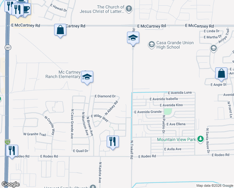 map of restaurants, bars, coffee shops, grocery stores, and more near 814 East Diamond Drive in Casa Grande