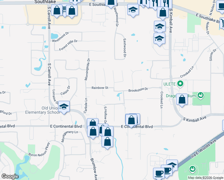 map of restaurants, bars, coffee shops, grocery stores, and more near 715 Sussex Court in Southlake