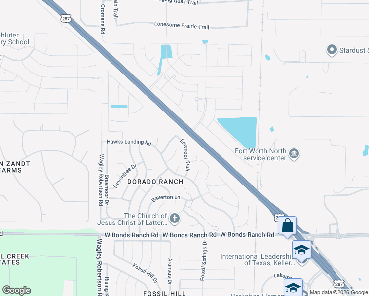 map of restaurants, bars, coffee shops, grocery stores, and more near 11117 Erinmoor Trail in Haslet