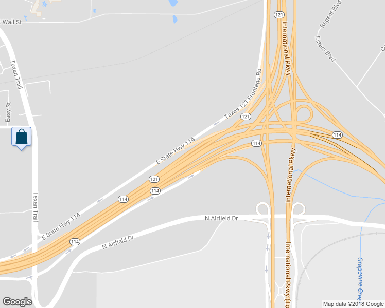 map of restaurants, bars, coffee shops, grocery stores, and more near Highway 121 in Grapevine