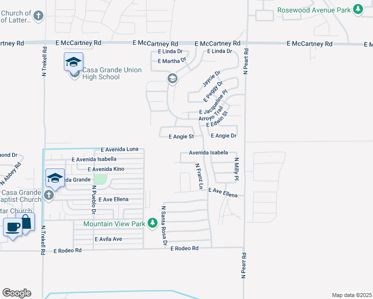 map of restaurants, bars, coffee shops, grocery stores, and more near 1356 East Avenue Isabella in Casa Grande