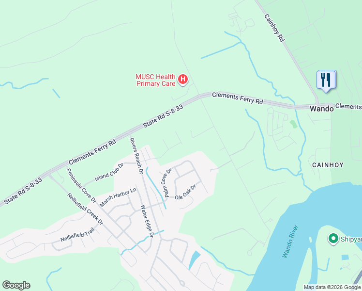 map of restaurants, bars, coffee shops, grocery stores, and more near 1002 Washitonia Way in Charleston