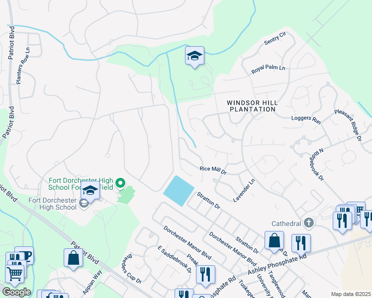 map of restaurants, bars, coffee shops, grocery stores, and more near 6664 Bent Creek Drive in Charleston