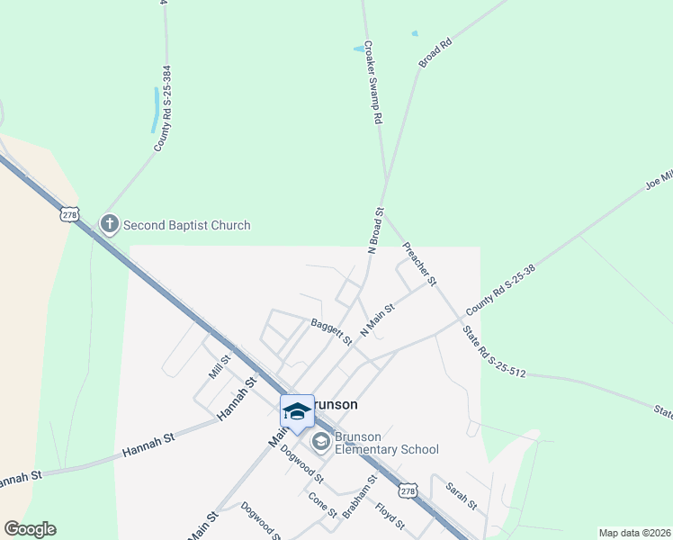 map of restaurants, bars, coffee shops, grocery stores, and more near 136 Freeman Street in Brunson