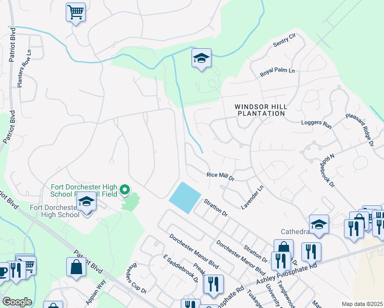 map of restaurants, bars, coffee shops, grocery stores, and more near 6664 Bent Creek Drive in Charleston