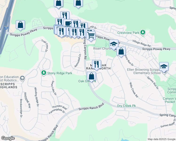 map of restaurants, bars, coffee shops, grocery stores, and more near 10919 Caminito Arcada in San Diego