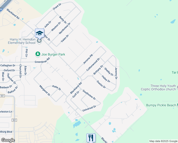 map of restaurants, bars, coffee shops, grocery stores, and more near 108 Cottonwood Dr in Royse City