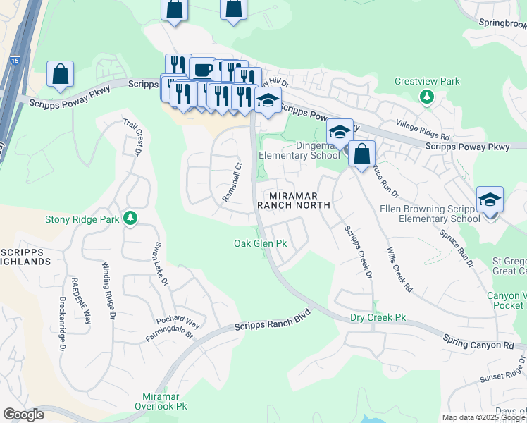 map of restaurants, bars, coffee shops, grocery stores, and more near 10919 Caminito Arcada in San Diego