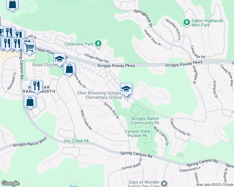 map of restaurants, bars, coffee shops, grocery stores, and more near 11872 Cypress Canyon Road Private in San Diego