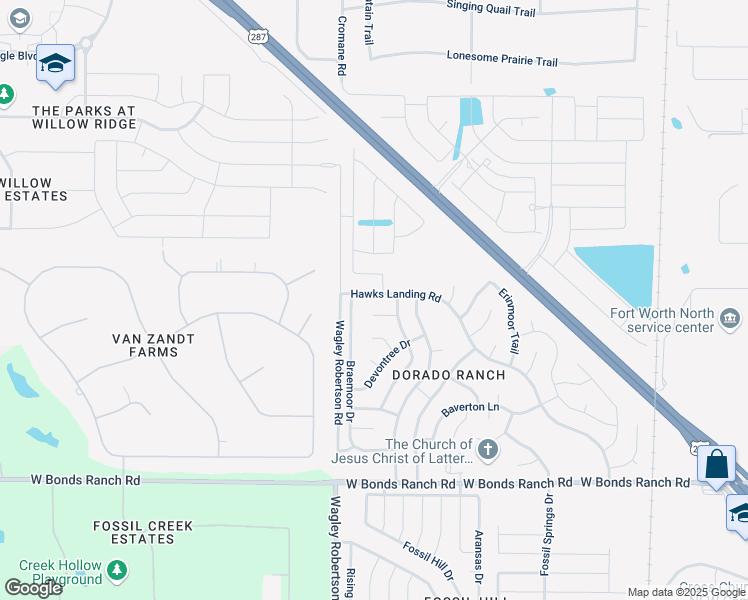 map of restaurants, bars, coffee shops, grocery stores, and more near 11121 Hawks Landing Road in Haslet