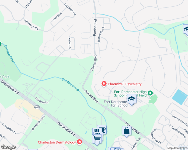 map of restaurants, bars, coffee shops, grocery stores, and more near 5001 Hay Bale Court in Summerville