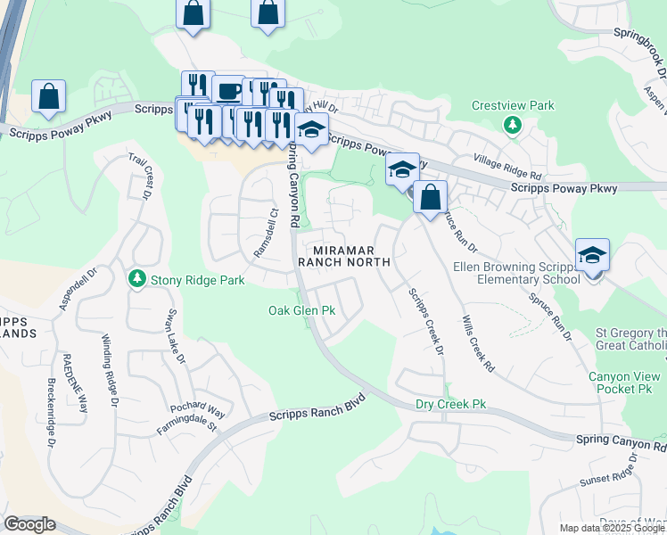 map of restaurants, bars, coffee shops, grocery stores, and more near 10973 Caminito Arcada in San Diego