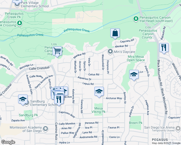 map of restaurants, bars, coffee shops, grocery stores, and more near 11315 Vela Drive in San Diego