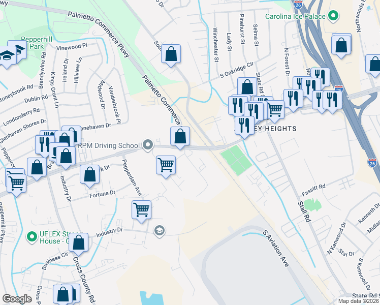 map of restaurants, bars, coffee shops, grocery stores, and more near 2985 Ashley Phosphate Road in North Charleston