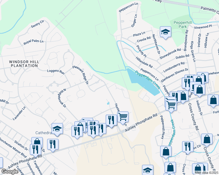 map of restaurants, bars, coffee shops, grocery stores, and more near 8336 Planters Knoll in Charleston