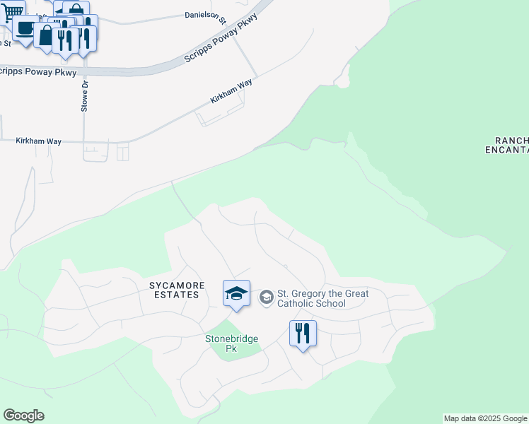 map of restaurants, bars, coffee shops, grocery stores, and more near 11719 Punta Dulcina in San Diego