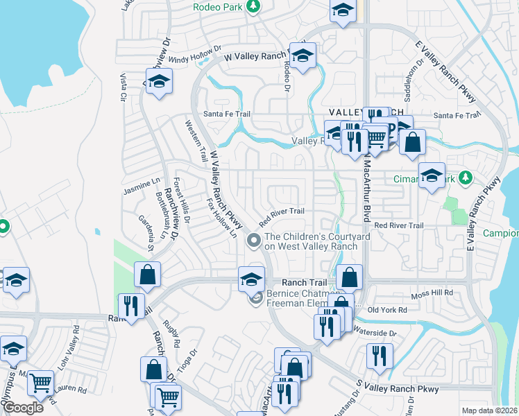 map of restaurants, bars, coffee shops, grocery stores, and more near 9004 Silverdollar Trail in Irving