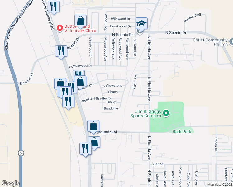 map of restaurants, bars, coffee shops, grocery stores, and more near 392 Chaco in Alamogordo