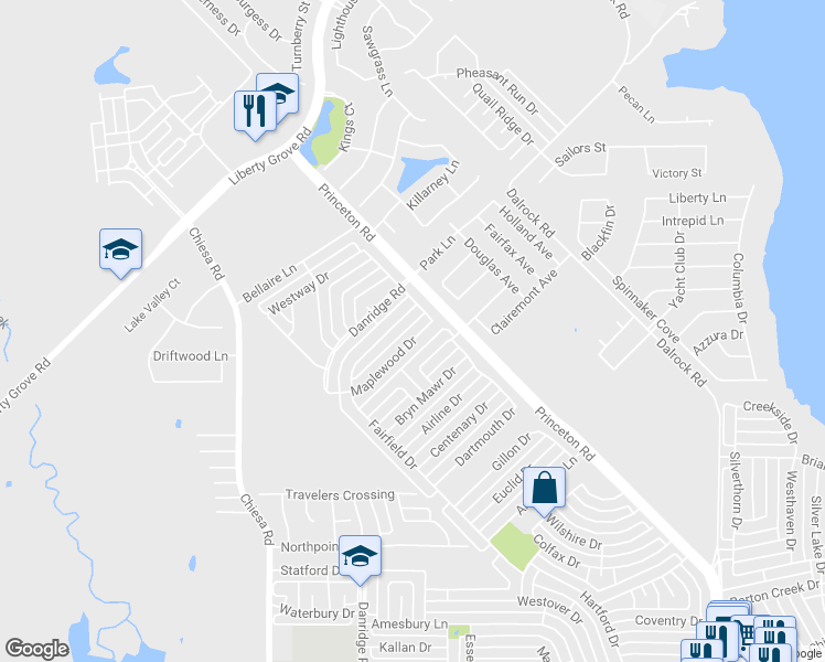 map of restaurants, bars, coffee shops, grocery stores, and more near 7509 Maplewood Dr in Rowlett