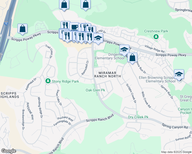 map of restaurants, bars, coffee shops, grocery stores, and more near 10897 Caminito Arcada in San Diego