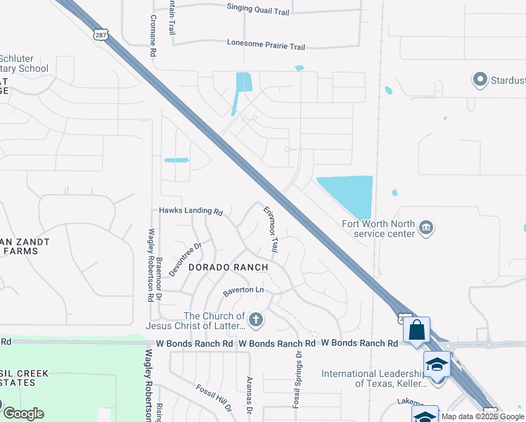 map of restaurants, bars, coffee shops, grocery stores, and more near 11117 Erinmoor Trail in Haslet