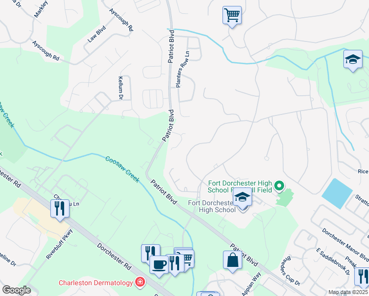map of restaurants, bars, coffee shops, grocery stores, and more near 8639 West Fairway Woods Drive in Charleston
