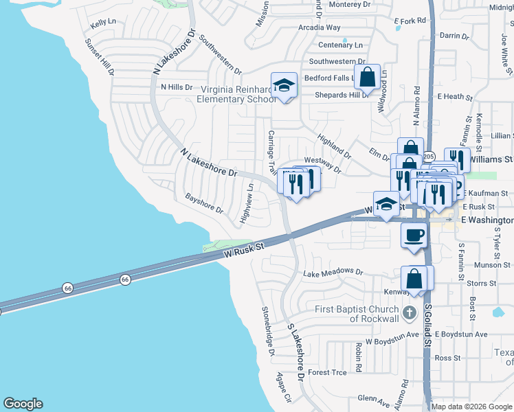map of restaurants, bars, coffee shops, grocery stores, and more near 903 Alta Mesa Circle in Rockwall