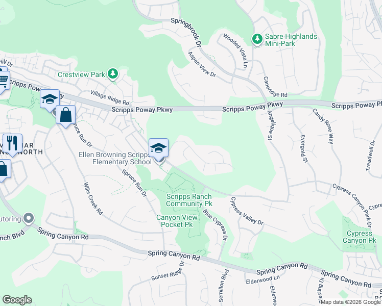 map of restaurants, bars, coffee shops, grocery stores, and more near 11661 Alderhill Terrace in San Diego