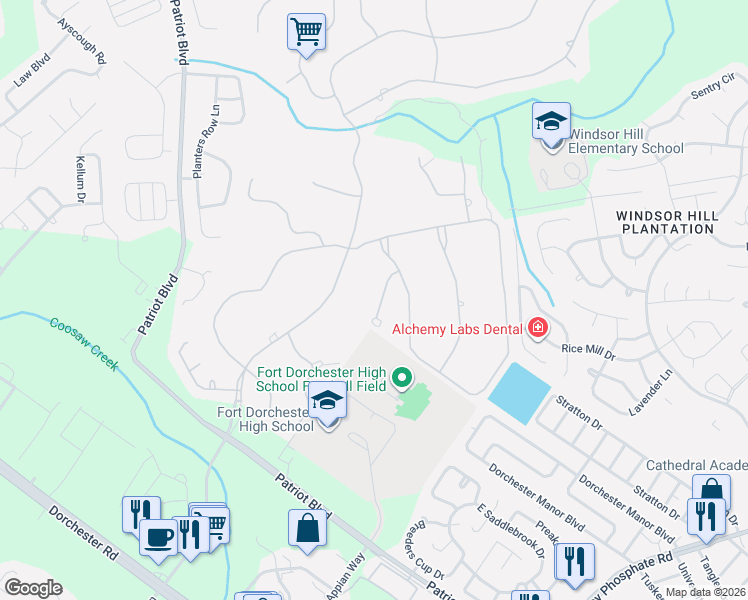 map of restaurants, bars, coffee shops, grocery stores, and more near 4415 Wild Thicket Lane in Charleston